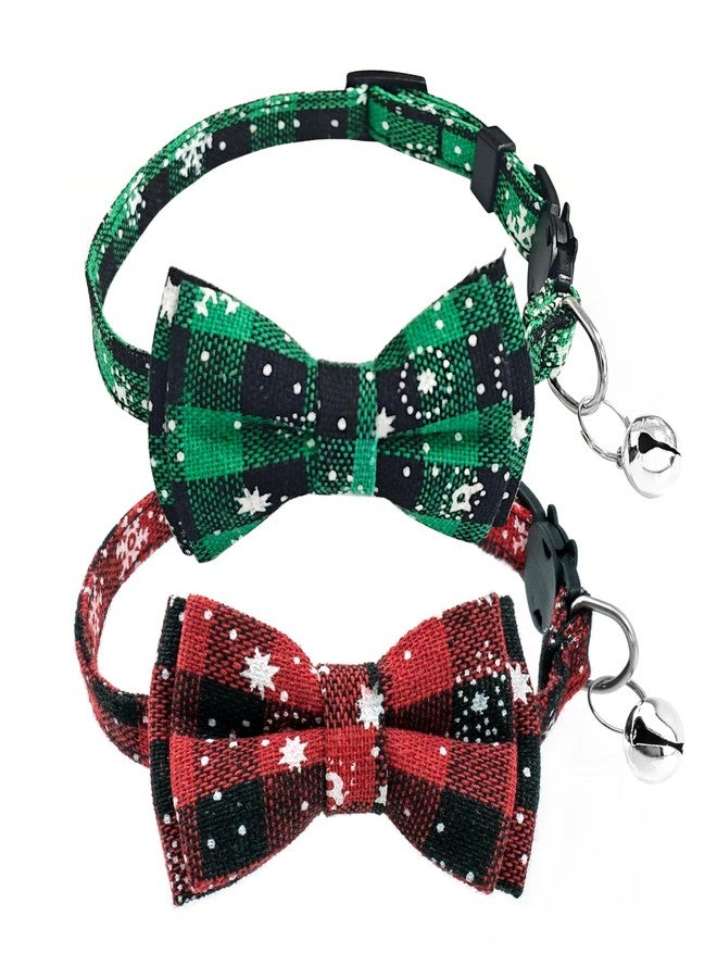 Quacc 2 PCS Christmas Cat Collar with Bow Tie and Bell Breakaway Cute Christmas Adjustable Cat Bow Tie Collar for Kitten Puppy (Red, Green) - Image 1